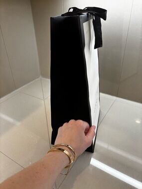 Black & White Tote Gift Bag with Ribbon Handle